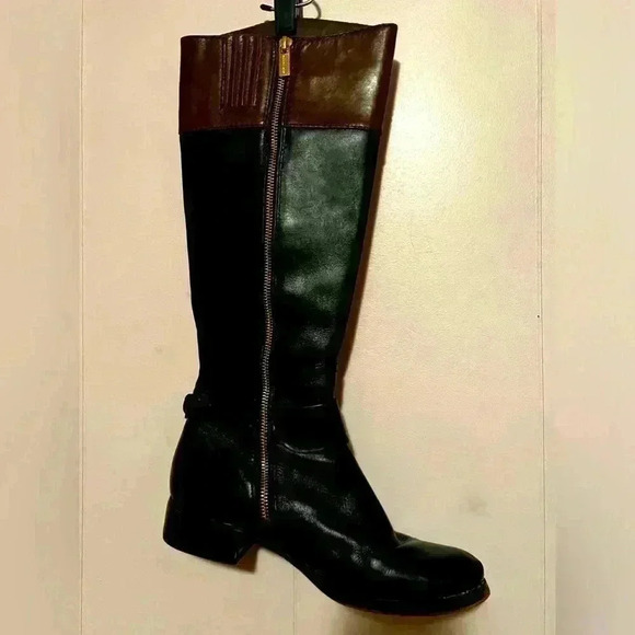 MICHAEL KORS FULTON HARNESS BLACK MOCHA LEATHER RIDING BOOTS WOMENS SIZE 8 - Picture 3 of 9